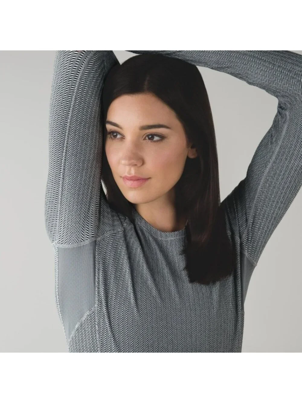 Lululemon Think Fast Long Sleeve Heathered Herringbone Silver Spoon Blk